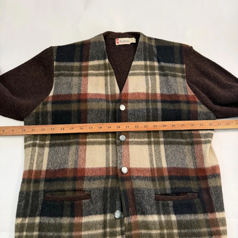 Bradfield Vintage‎ Mens Plaid Wool Cardigan Sweater Brown Green Old Money Core M